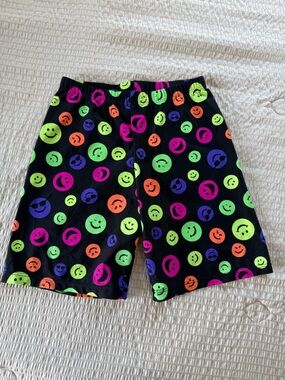 Vintage Black Bike Shorts Neon Smileys medium
